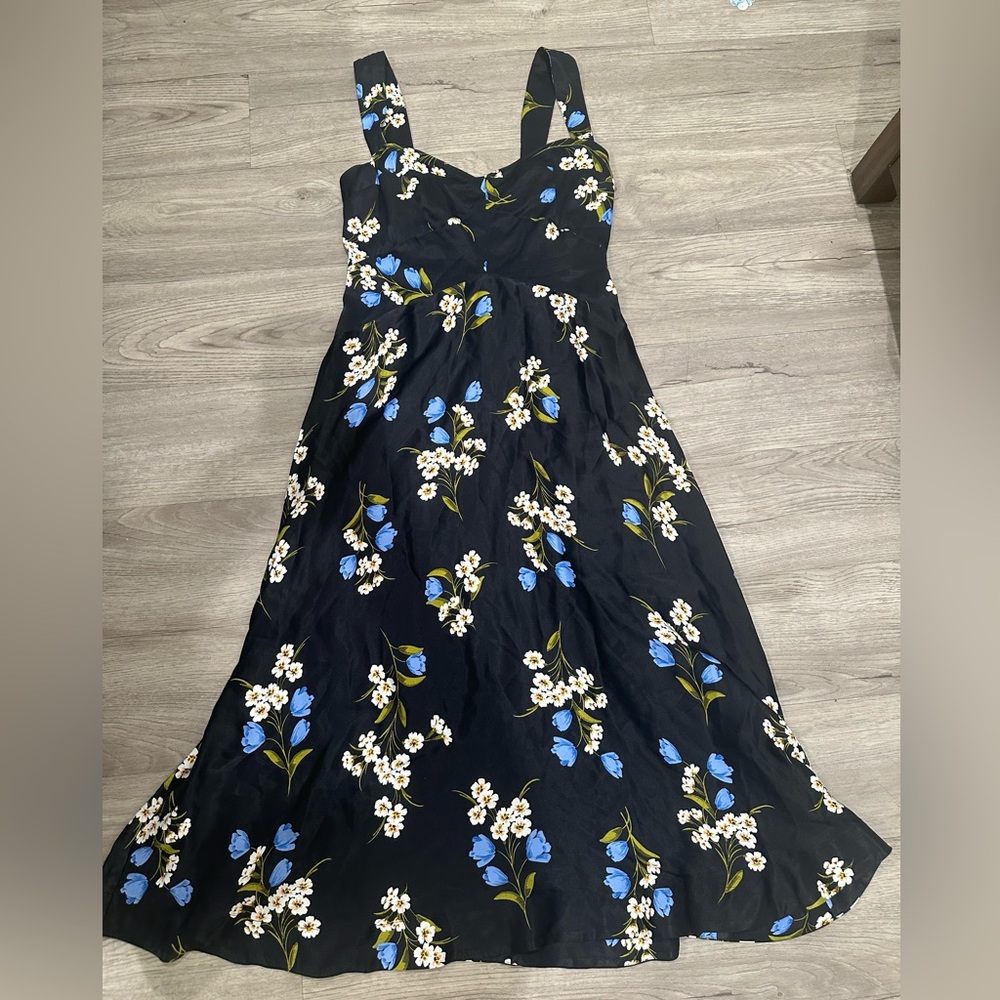 Anthropologie Black Maxi Dress with Blue and White Floral Print